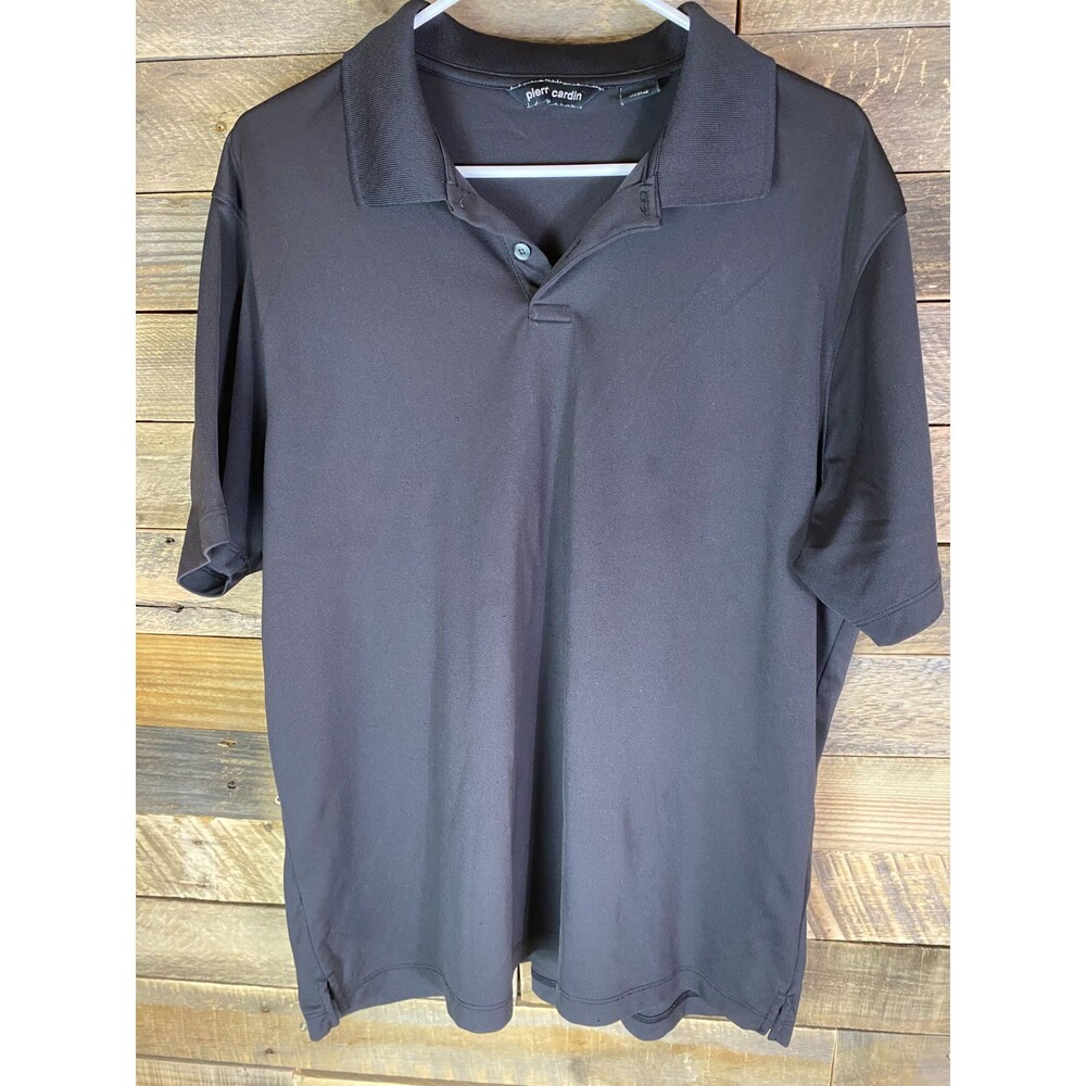 Pierre Cardin Mens Sz L Plain Black Short Sleeve Polo Shirt